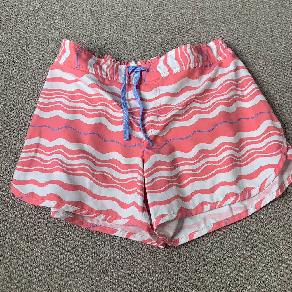 Columbia Womens Shorts Size Large Pink White‎ Wavy Striped Drawstring Athletic
